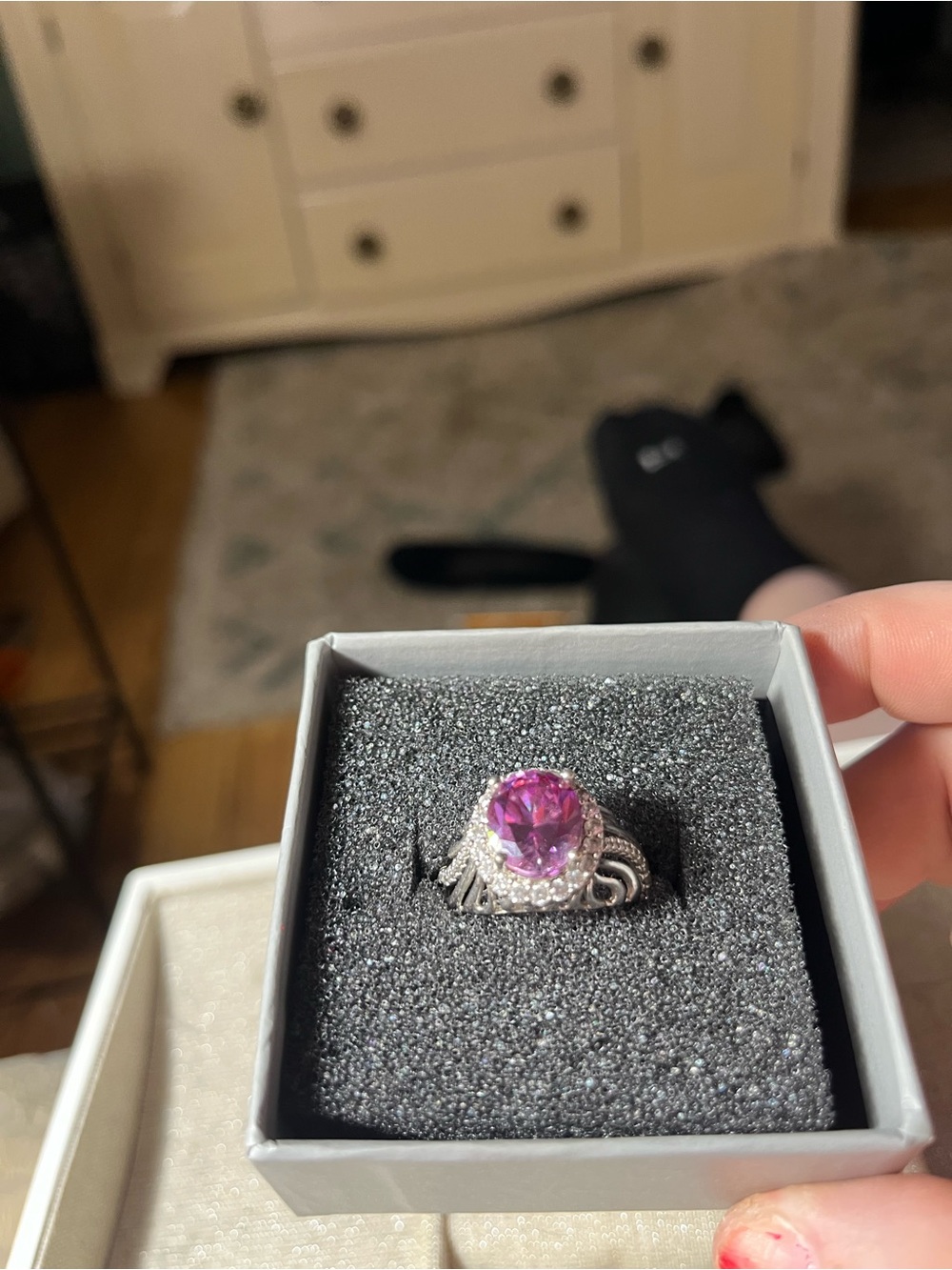 Purple Gemstone Halo Ring - Women Jewelry